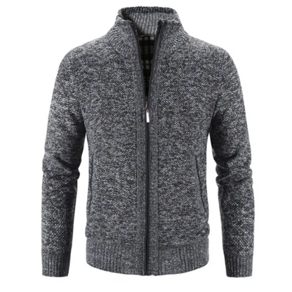 Men's Cardigan – Soft Knit – Structured Fit – Zipper – High Neck – Ribbed Edges