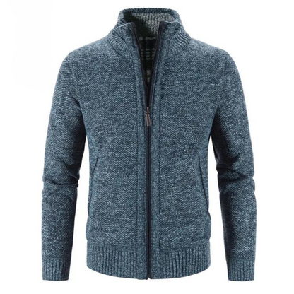 Men's Cardigan – Soft Knit – Structured Fit – Zipper – High Neck – Ribbed Edges