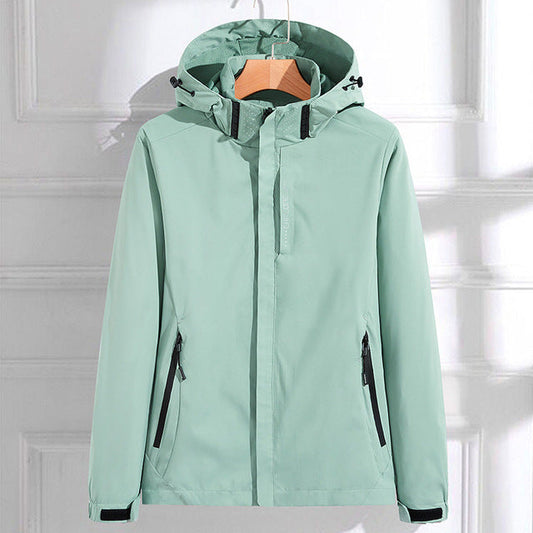 Women's Rain Jacket – Water-Repellent – Adjustable Hood – Zipper Pockets – Hip Length