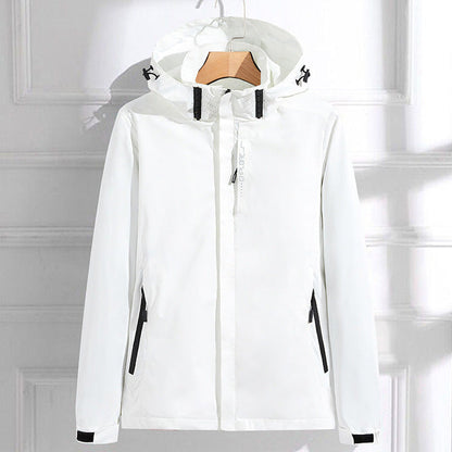 Women's Rain Jacket – Water-Repellent – Adjustable Hood – Zipper Pockets – Hip Length