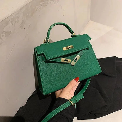 Dame Håndveske - Strukturert Skinn - Avtagbar Stropp - Flap med Lås - Elegant Design