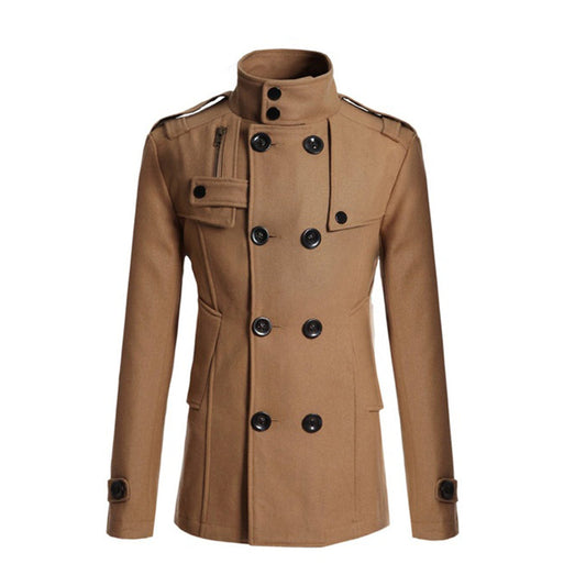 Men's Coat – Wool Blend – Structured Fit – Double-Breasted – High Collar