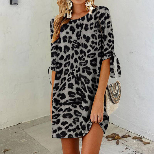 Women's Mini Dress - Loose Fit - Round Neck - Tie Details - Comfortable Casual Style