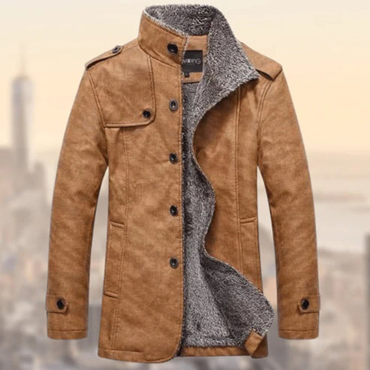 Men's Jacket – Tailored Fit – Suede Look – Shearling Lined – Button Collar