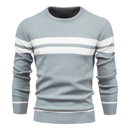 Men's Sweater – Slim Fit – Knitted Cotton – Ribbed Knit – Geometric Pattern – Round Neck