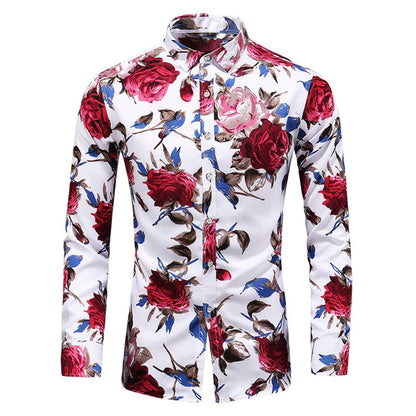 Herreskjorte - Blomstrete Design - Langermet - Klassisk Krage - Knappelukking