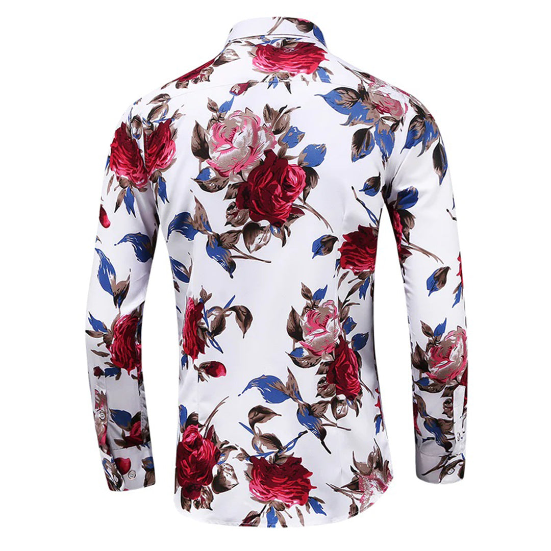 Herreskjorte - Blomstrete Design - Langermet - Klassisk Krage - Knappelukking