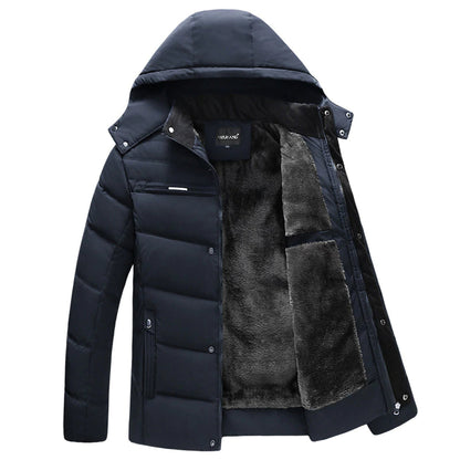 Men's Jacket – Padded – Windproof – Faux Fur Lined – Hood – Zipper and Snap Button