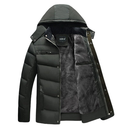 Men's Jacket – Padded – Windproof – Faux Fur Lined – Hood – Zipper and Snap Button