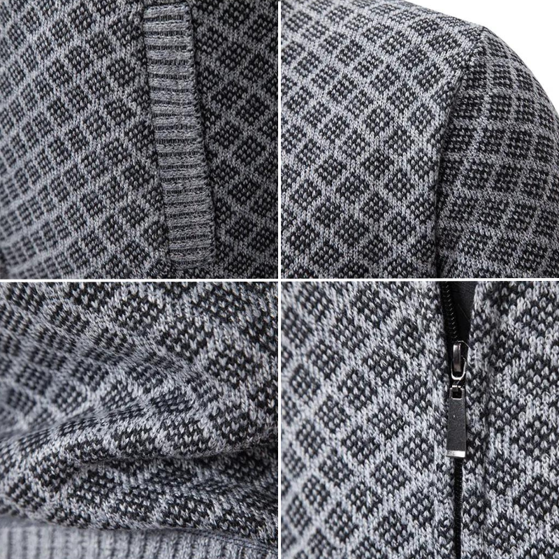 Chic cardigan med ribbestrikket kant og ståkrage for menn