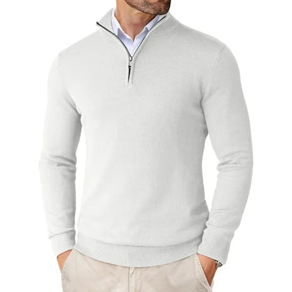 Men's Sweater with Zipper Collar – Cotton Blend – Regular Fit – Ribbed Edges