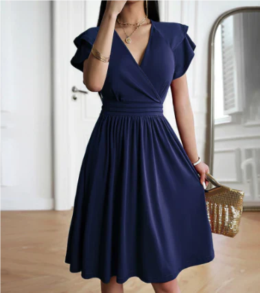 Dress women midi – wrap top – airy sleeves – wide A-line fit