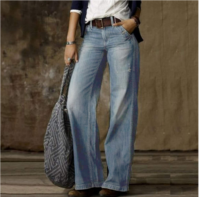 Women's Trousers with Wide Legs – Relaxed Fit – Full Length – Breathable Denim Style