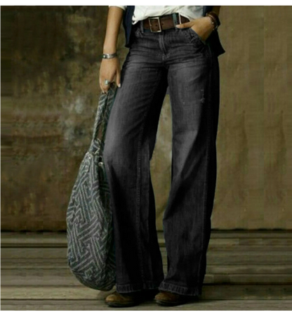 Women's Trousers with Wide Legs – Relaxed Fit – Full Length – Breathable Denim Style