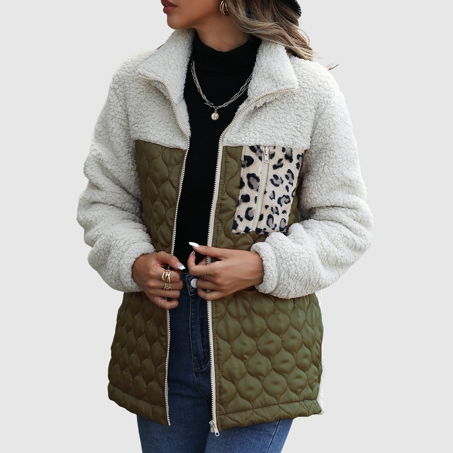 Gabriella Fleece Relaxed Fit Quilted Jacket | Patchwork Jacket