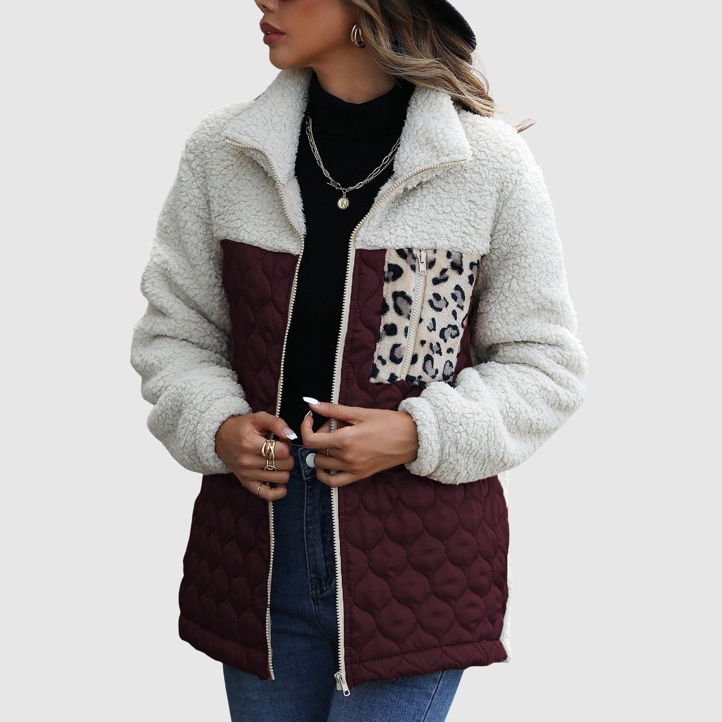 Gabriella Fleece Relaxed Fit Quilted Jacket | Patchwork Jacket