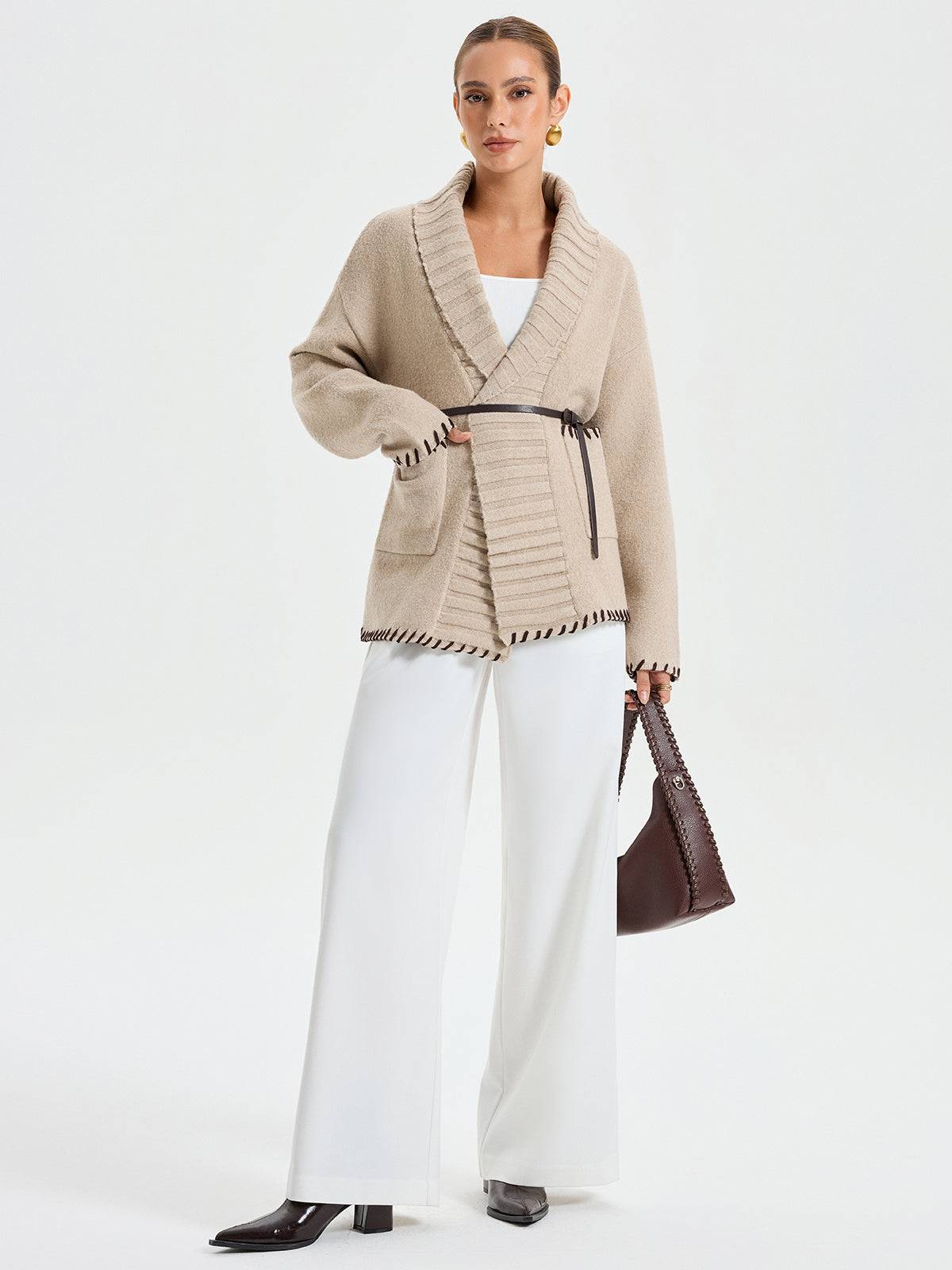 Angela Oversized Cardigan | Shawl Collar Belted Cardigan