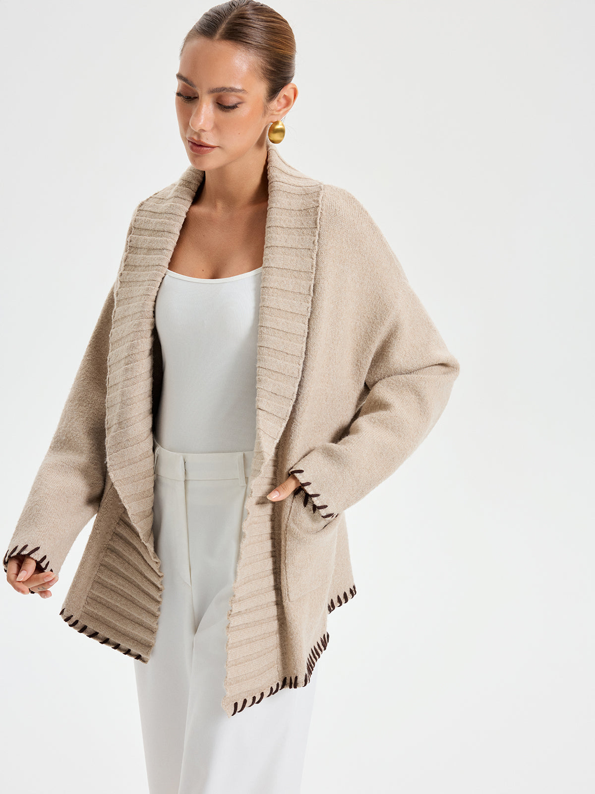 Angela Oversized Cardigan | Shawl Collar Belted Cardigan