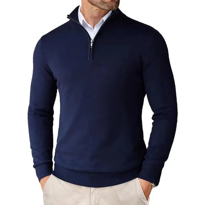 Men's Sweater with Zipper Collar – Cotton Blend – Regular Fit – Ribbed Edges