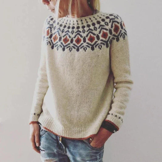 Women's Sweater – Relaxed Fit – Wool Blend – Fair Isle Pattern – Ribbed Edges