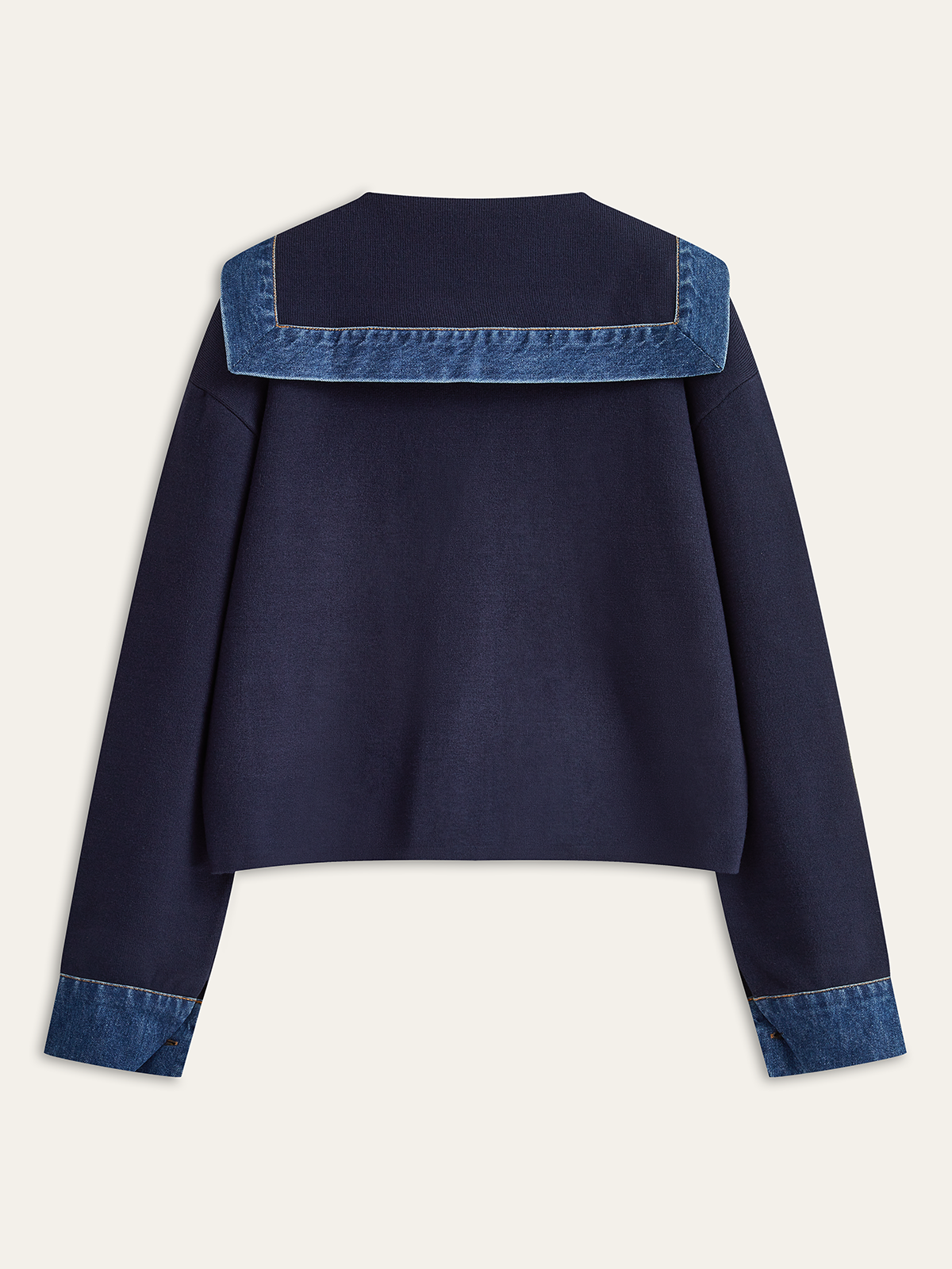 Anna Cropped Knit Jacket | Sailor Collar, Denim Trim Knit Jacket