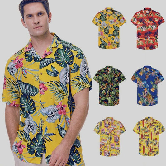 Herreskjorte – Hawaiiskjorte – Kortermet – Pustende Bomull – Casual Knappelukking