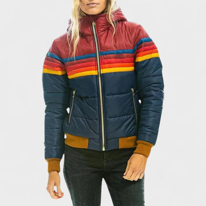 Bianca Relaxed Fit Puffer Jacket | Hooded Striped Puffer Jacket