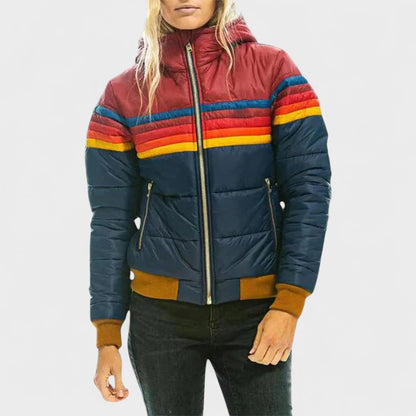 Bianca Relaxed Fit Puffer Jacket | Hooded Striped Puffer Jacket