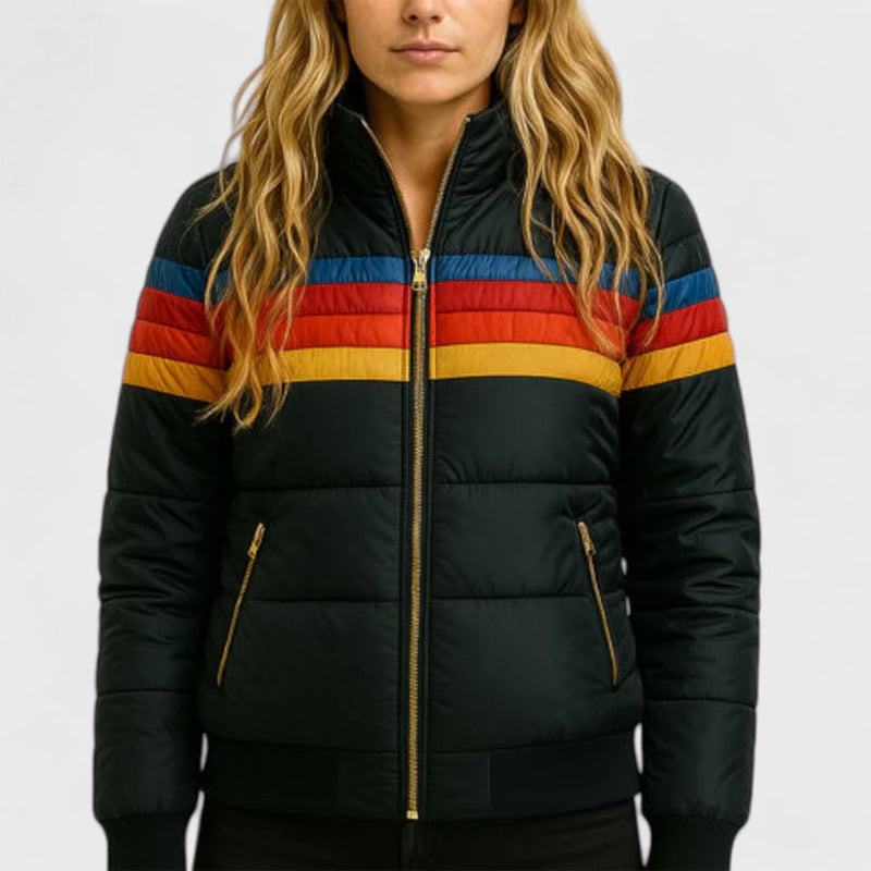 Bianca Relaxed Fit Puffer Jacket | Hooded Striped Puffer Jacket