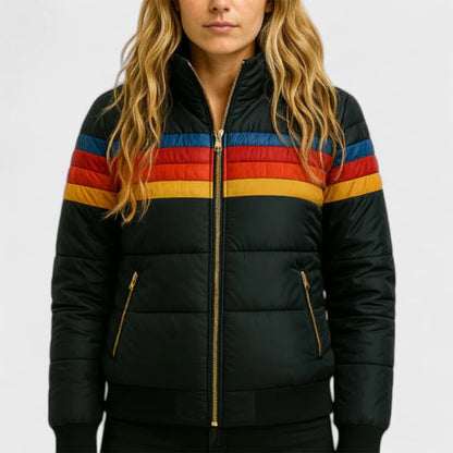 Bianca Relaxed Fit Puffer Jacket | Hooded Striped Puffer Jacket