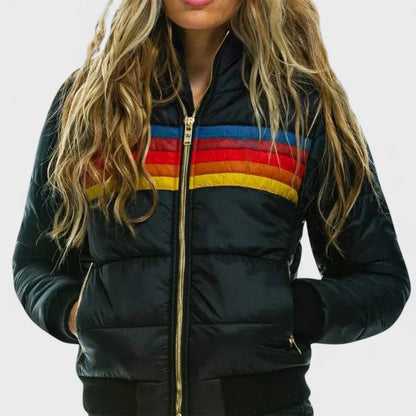 Bianca Relaxed Fit Puffer Jacket | Hooded Striped Puffer Jacket