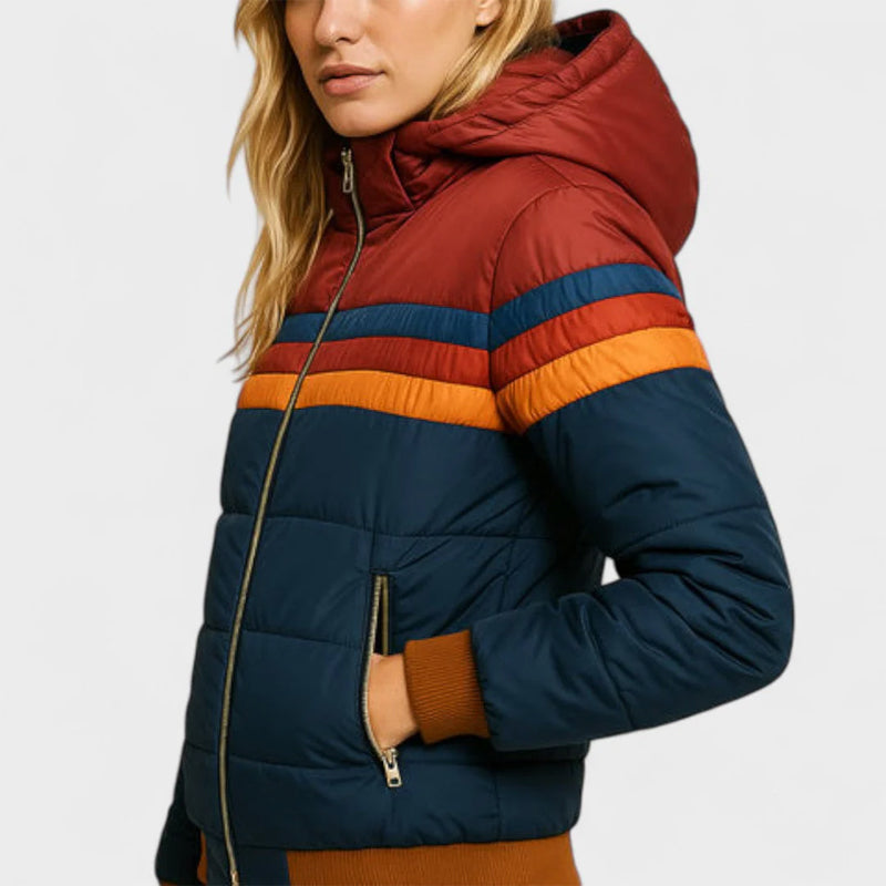 Bianca Relaxed Fit Puffer Jacket | Hooded Striped Puffer Jacket