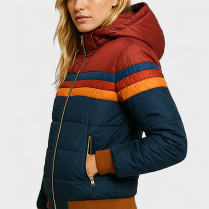 Bianca Relaxed Fit Puffer Jacket | Hooded Striped Puffer Jacket