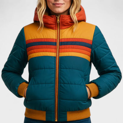 Bianca Relaxed Fit Puffer Jacket | Hooded Striped Puffer Jacket