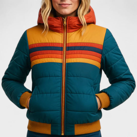 Bianca Relaxed Fit Puffer Jacket | Hooded Striped Puffer Jacket