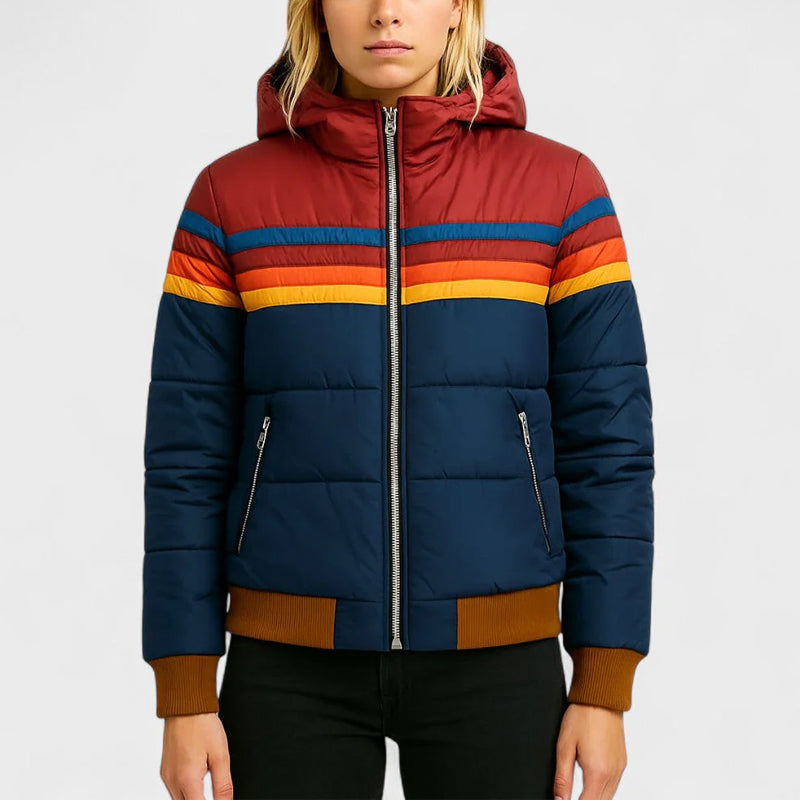 Bianca Relaxed Fit Puffer Jacket | Hooded Striped Puffer Jacket