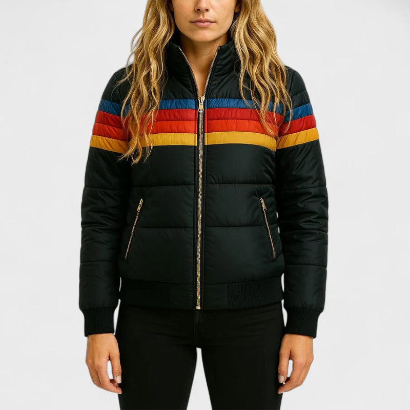 Bianca Relaxed Fit Puffer Jacket | Hooded Striped Puffer Jacket