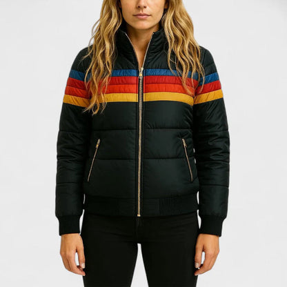 Bianca Relaxed Fit Puffer Jacket | Hooded Striped Puffer Jacket