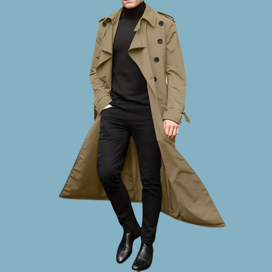 Men's Trench Coat – Tailored Fit – Breathable Cotton – Double-Breasted Classic Design