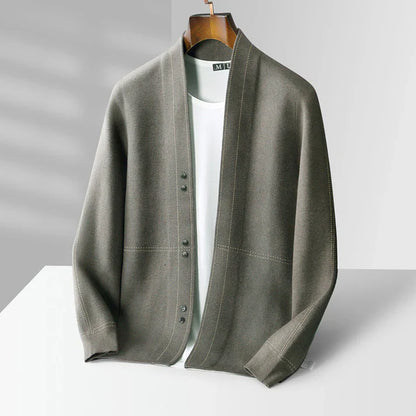 Men's Cardigan – Wool – Relaxed Fit – Button Closure – Soft Textured Layer Deluxe