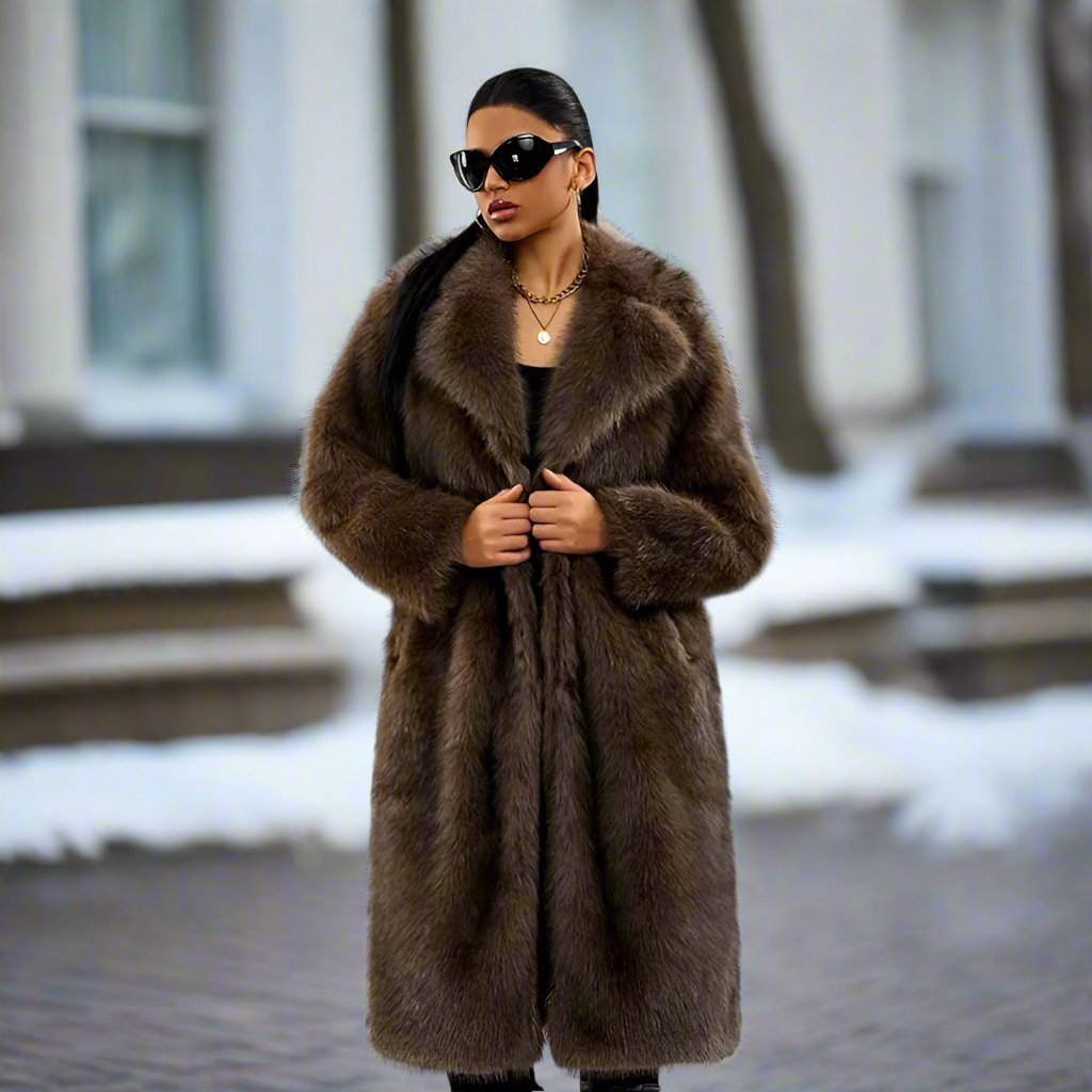 Coat in Faux Fur for Women – Long Elegant Fit – Luxurious and Warm