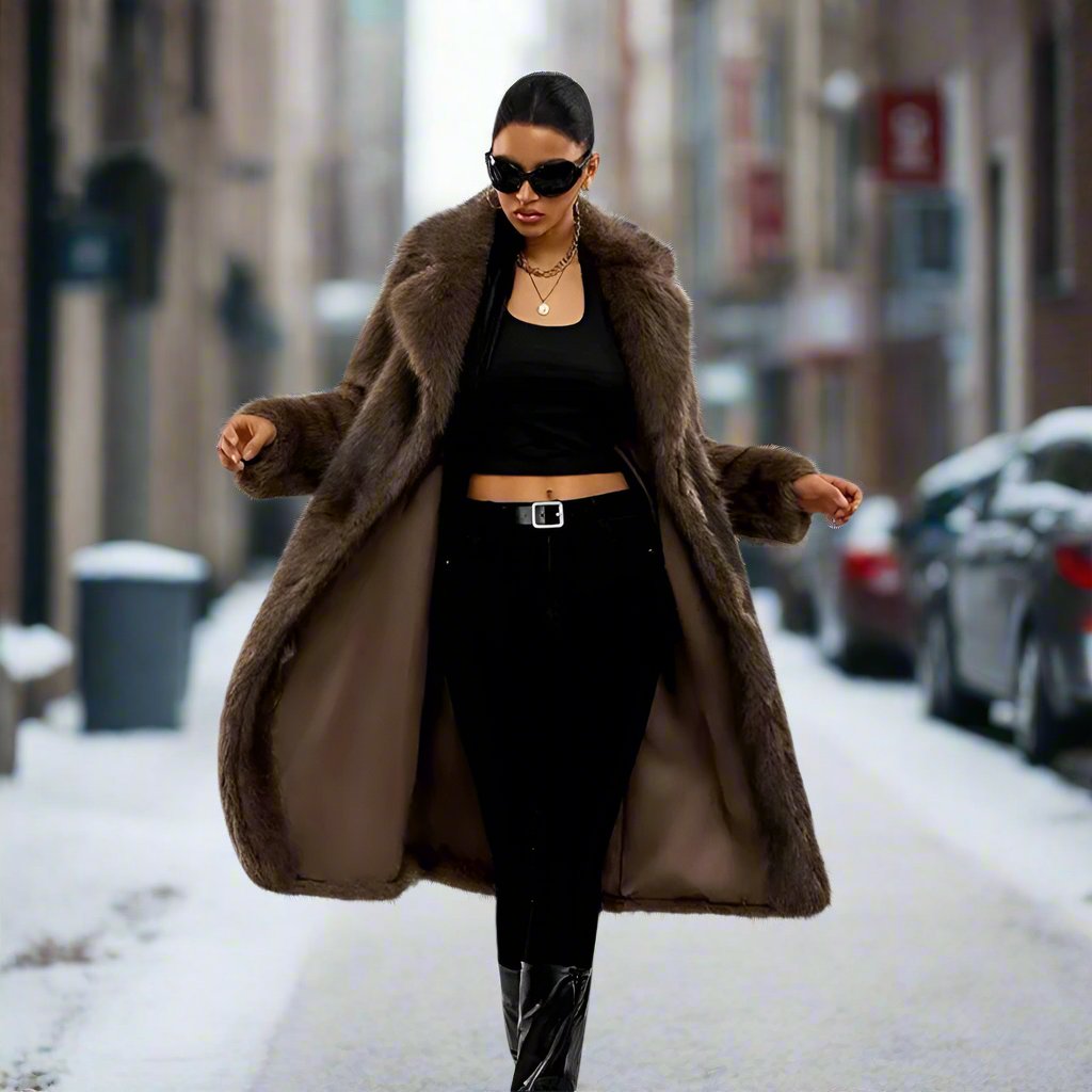 Coat in Faux Fur for Women – Long Elegant Fit – Luxurious and Warm