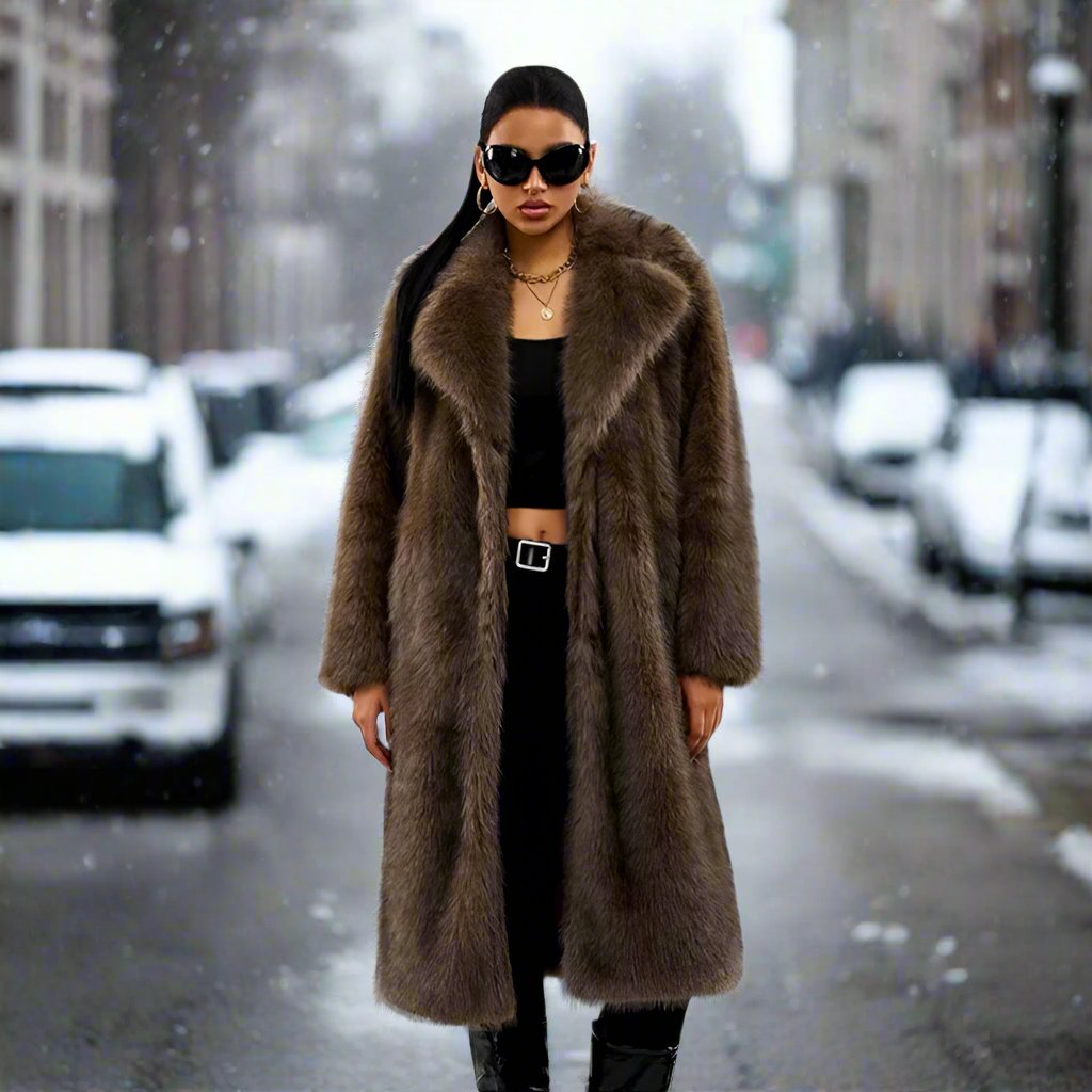 Coat in Faux Fur for Women – Long Elegant Fit – Luxurious and Warm