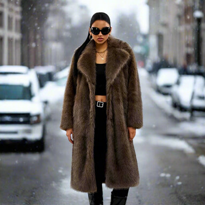 Coat in Faux Fur for Women – Long Elegant Fit – Luxurious and Warm