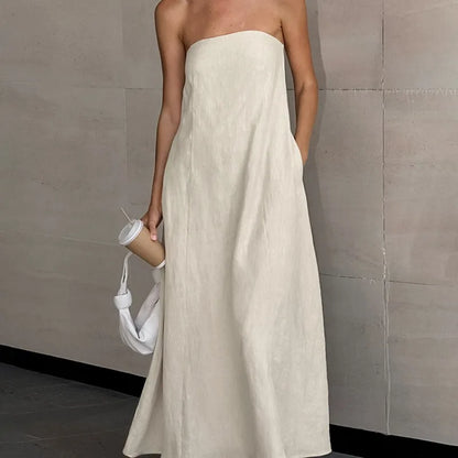 Women's Maxi Dress – Strapless – Cotton Linen Blend – Relaxed Fit – Backless