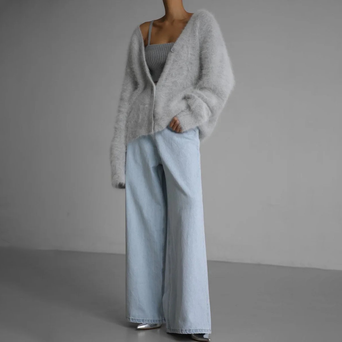 Women's Cardigan - Soft Mohair Blend - Oversized Fit - Open Front with Buttons