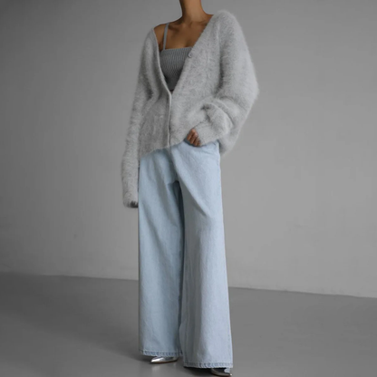 Women's Cardigan - Soft Mohair Blend - Oversized Fit - Open Front with Buttons