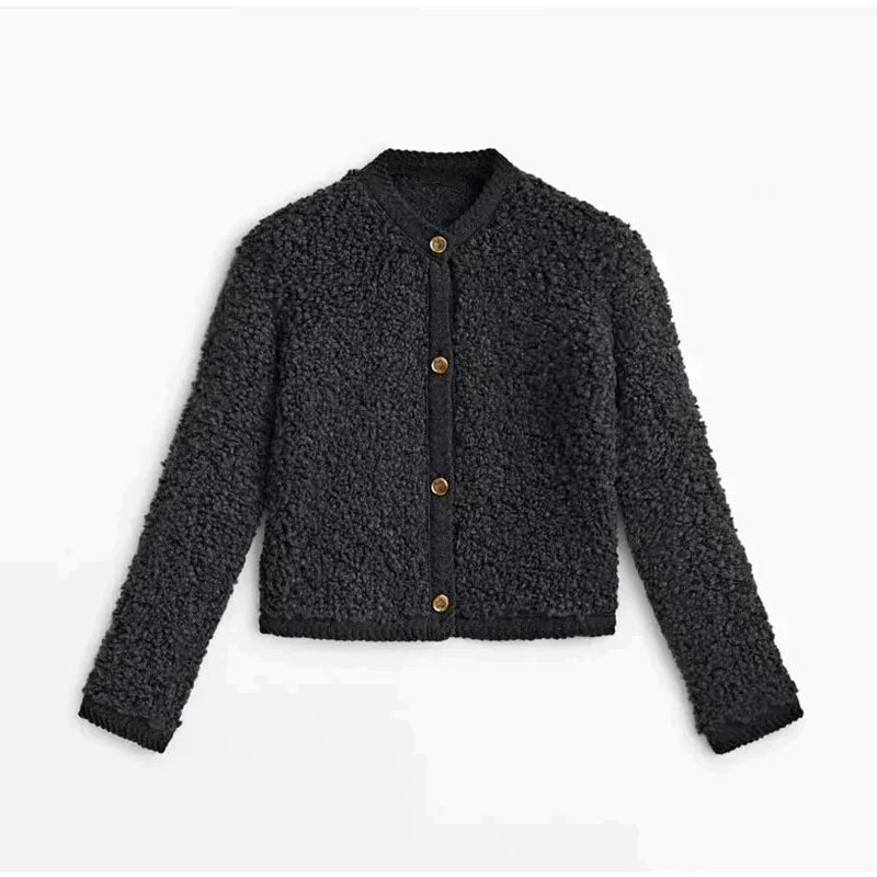 Women's Teddy Jacket – Relaxed Fit – Soft Wool Texture – Button Opening – Everyday Use