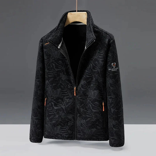 Men's fleece jacket – standard fit – high collar – zip pockets – soft texture
