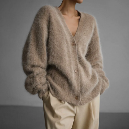 Women's Cardigan - Soft Mohair Blend - Oversized Fit - Open Front with Buttons